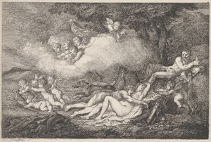 Marte y Venus durmiente con putti, 1799 de Thomas Rowlandson
