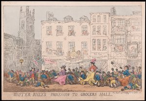 La Procesión del Maestro Billy al Salón de los Tenderos de Thomas Rowlandson