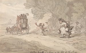 «Mother Bundle» enfurecida o «Demasiado tarde para el escenario» de Thomas Rowlandson