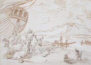Una madre y sus hijos a la orilla del agua de Thomas Rowlandson