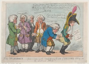 Nap Buonaparte con fiebre al recibir la Gaceta Extraordinaria de Nelson de Thomas Rowlandson