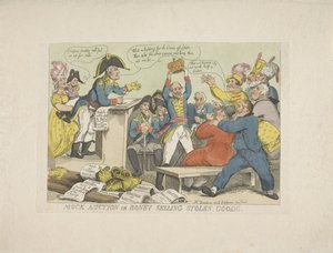 Napoleón vende bienes robados, 1813 Simulacro de subasta o Boney vendiendo bienes robados (título sobre el objeto) de Thomas Rowlandson