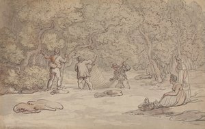 Colocación de una red en un remanso de salmones de Thomas Rowlandson