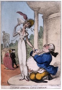 Hombre obeso cortejando a un tuberculoso: hidropesía y tisis, principios del siglo XIX (caricatura) de Thomas Rowlandson