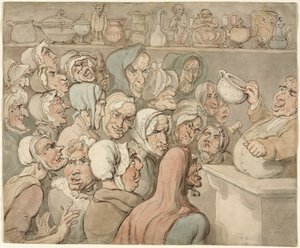 Solteronas en una venta de curiosidades de Thomas Rowlandson
