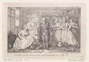 Perdiz cruelmente acusada y maltratada por su esposa, de La historia de Tom Jones, una Fo..., 1792 de Thomas Rowlandson