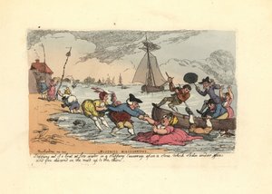 Pasajeros resbalando y cayendo en el barro del río de Thomas Rowlandson