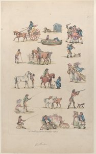 Placa 1, contornos de figuras, paisajes y ganado... para el uso de los aprendices, marzo 8, 1790 de Thomas Rowlandson