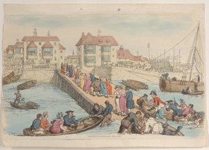 Placa 25: Un lugar de desembarco, de World in Miniature de Thomas Rowlandson