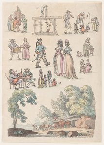 Placa 5, Contornos de figuras, paisajes y ganado... para el uso de aprendices de Thomas Rowlandson