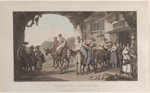 Placeres de una Poste Aux Ânes, del Journal of Sentimental Travels in the Southern Provin..., 1821 de Thomas Rowlandson