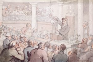 Profesor F Accum dando una conferencia en el Instituto de Surrey, Londres de Thomas Rowlandson