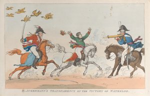 Transparencia de R. Ackermann sobre la victoria de Waterloo de Thomas Rowlandson
