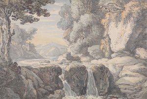 Paisaje fluvial con una cascada de Thomas Rowlandson