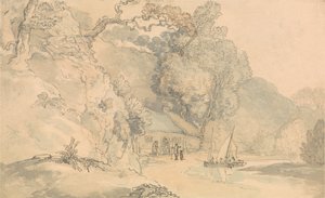 Escena fluvial con pequeñas embarcaciones
