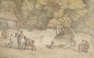 Escena rústica con un río y un puente de Thomas Rowlandson