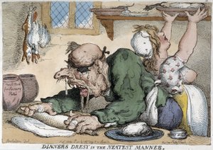 Hombre enfermo preparando la comida - Caricatura de Rowlandson