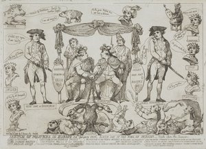 Esbozo de la situación política en Europa, 24 de enero de 1786 — Cumpleaños del rey de Prusia de Thomas Rowlandson