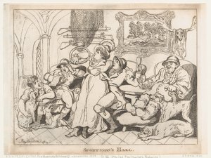 El salón de los cazadores, o Los cazadores de zorros descansando de Thomas Rowlandson