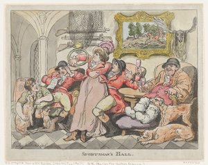 Salón del Deportista, o Cazadores de Zorros Relajándose, 1806 de Thomas Rowlandson