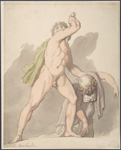 Hombre desnudo de pie sosteniendo a una mujer desmayada (Ludovisi Gaul, en los Uffizi) de Thomas Rowlandson
