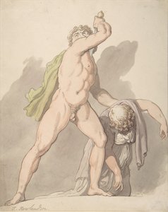 Hombre desnudo de pie apoyando a una mujer desmayada Ludovisi Gaul en los Uffizi, 1780-1827 de Thomas Rowlandson