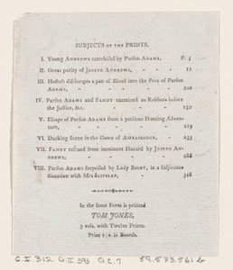 Tabla de contenidos: Las aventuras de Joseph Andrews y su amigo el Sr. Abraham Adams, 1792 de Thomas Rowlandson