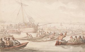 La Carrera Anual de Remo por el Abrigo y la Insignia de Doggett de Thomas Rowlandson