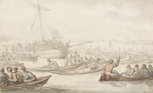 La carrera anual de remo por el abrigo y la insignia de Doggett, c.1805-10 de Thomas Rowlandson