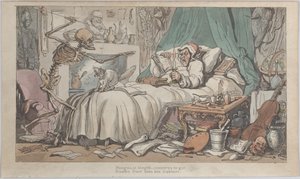 El Último Testamento del Anticuario de La Danza de la Muerte Inglesa, vol. I, placa 2..., 1816 de Thomas Rowlandson