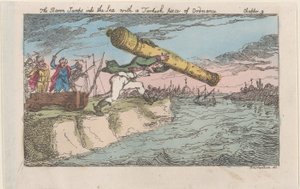 El barón salta al mar con una pieza de artillería turca, [1809], reeditado 1811 de Thomas Rowlandson