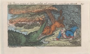 El barón llega a Ceilán, combate y conquista dos oponentes extraordinarios de Thomas Rowlandson