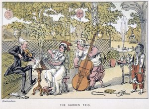 El Doctor tocando el violín: “El trío del jardín” - en “Los tres viajes del Doctor Syntax: en busca del pintoresco consuelo y una esposa” de William Combe, ill. Rowlandson