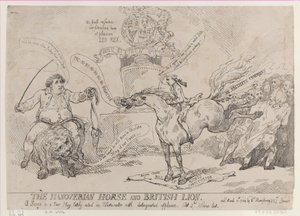 El caballo hanoveriano y el león británico, 31 de marzo de 1784 de Thomas Rowlandson