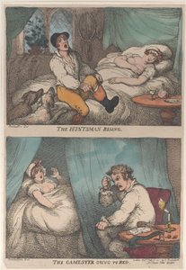 El cazador levantándose, el jugador yéndose a la cama, [31 de julio de 1809],..., [31 de julio de 1809], reeditado en 1811 de Thomas Rowlandson
