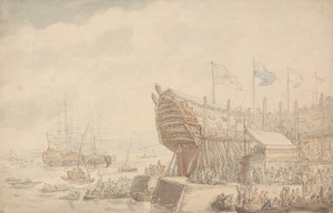 El Lanzamiento del H.M.S. Hibernia 1804 de Thomas Rowlandson