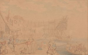 La botadura de un barco de Thomas Rowlandson