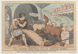 El Hércules Moderno, limpiando el establo de Augías, 23 de abril de 1805 de Thomas Rowlandson