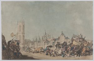 El buey desbocado (El toro enfurecido del puente de Westminster) de Thomas Rowlandson