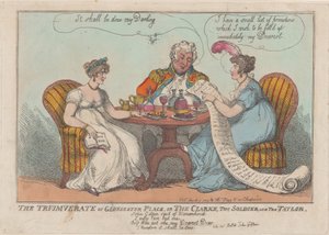 El triunvirato de Gloucester Place, o El clérigo, El soldado y El sastre, 1809 de Thomas Rowlandson