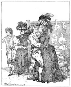 Las dos duquesas patrióticas en su lienzo solicitando el favor de una votación temprana, 1784 de Thomas Rowlandson