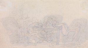 Tres deportistas durmiendo a la mesa en sus sillas de Thomas Rowlandson
