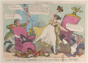 Tres semanas después del matrimonio, o el gran pequeño emperador jugando al escondite de Thomas Rowlandson