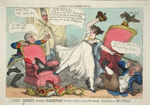 Tres semanas después del matrimonio, o el gran pequeño emperador jugando al escondite de Thomas Rowlandson
