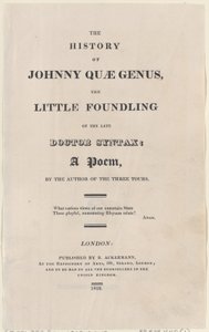 Página del título, de La historia de Johnny Quae Genus, el pequeño expósito del difunto doctor de Thomas Rowlandson