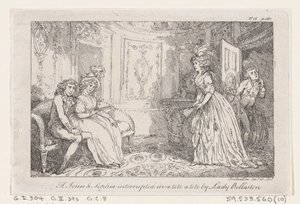 Tom Jones y Sophia interrumpidos en una conversación por Lady Bellaston, de La Historia de Tom Jones, 1792 de Thomas Rowlandson