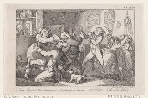 Tom Jones y el posadero, Partridge y Susan, la Sra. Waters y la posadera, de La historia, 1792 de Thomas Rowlandson