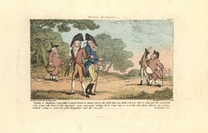 Dos caballeros de la Regencia a punto de batirse en duelo con pistolas de Thomas Rowlandson