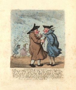 Dos hombres de la Regencia detenidos para hablar en un viento helado de Thomas Rowlandson