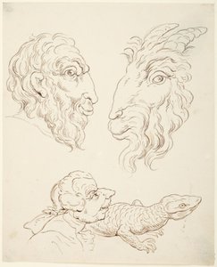 Dos caricaturas: un hombre y una cabra, un hombre y un lagarto de Thomas Rowlandson